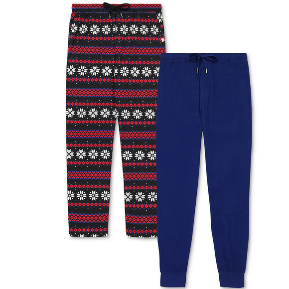 GAP Men 2-Pk. Waffle Knit Jogger Leg Pajama Pants Deep Cobalt/Fair Isle Size M - Picture 1 of 1
